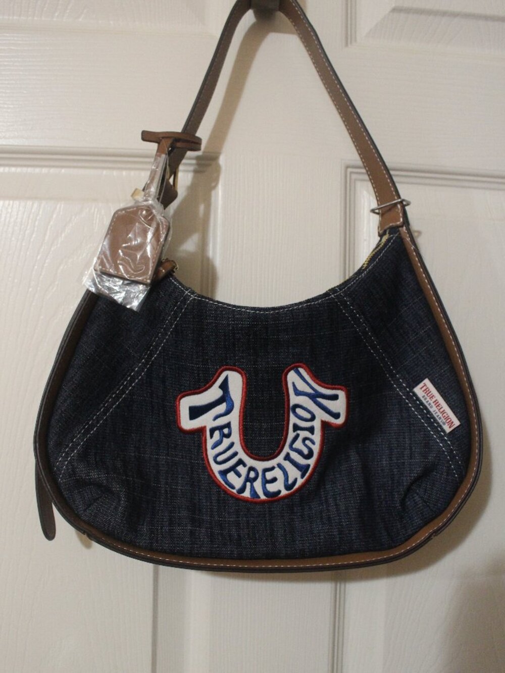 True Religion Dark Denim Horseshoe Logo Hobo Shoulder Bag with Tags